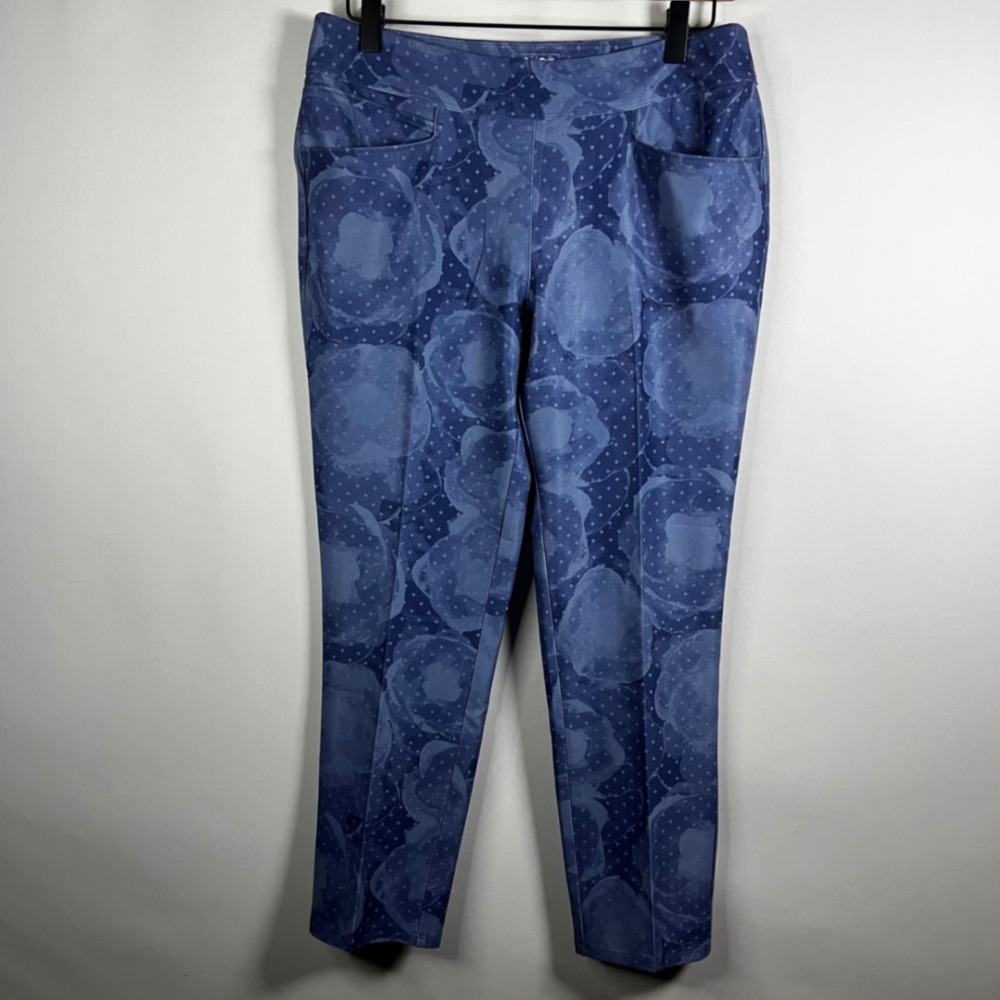 Adidas Pants Women Small‎ Blue Patterned High Rise Slim Crop Trouser Leggings